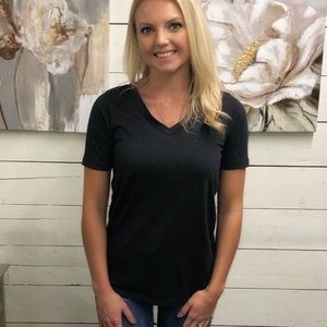 Boyfriend V-Neck Short Sleeve Top - Charcoal